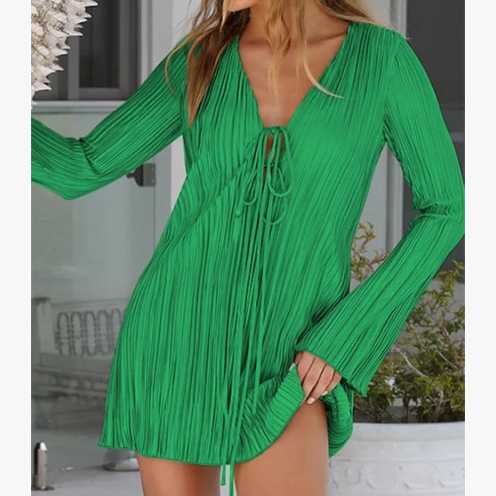 Vibrant Green Pleated Mini Dress